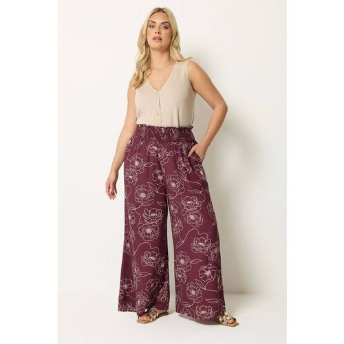 Yours Women's Floral Wide Leg Trousers in Burgundy