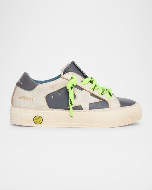 Boy's May Nappa Leather Star and Heel Lace-Up Sneakers