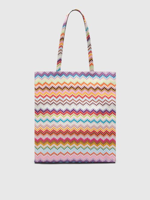 Missoni - Leather and canvas shopper bag, Women, Multicoloured, : UNIC