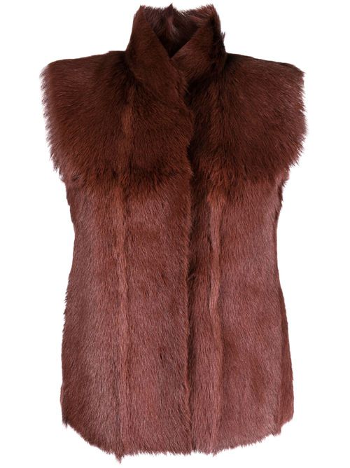 Pre-owned sleeveless fur jacket - Brown