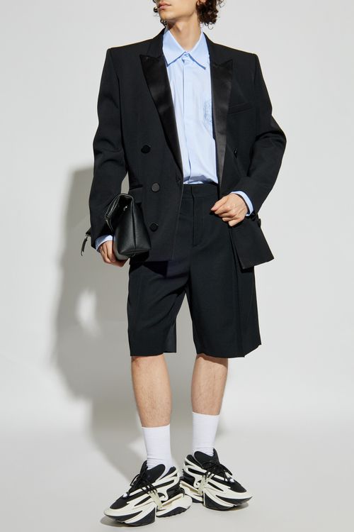 Wool Pleated Shorts, Men's, Black