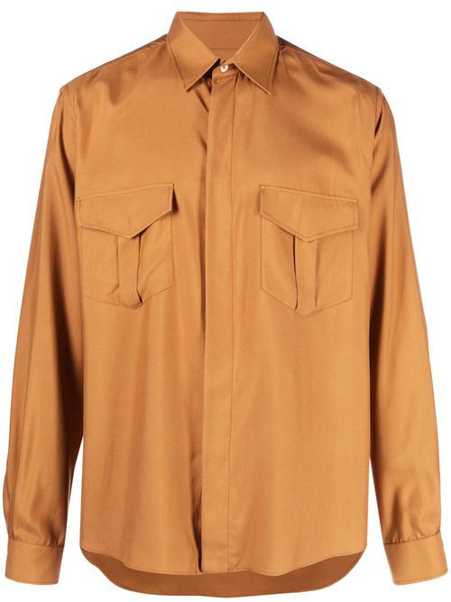 Pointed-collar silk shirt - Brown