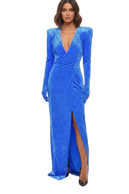 Blue V Neck Maxi Dress