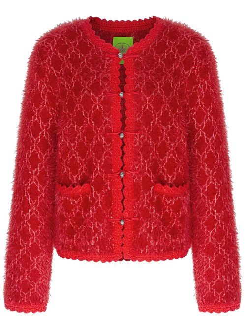 Metallic-effect tweed cardigan - Red