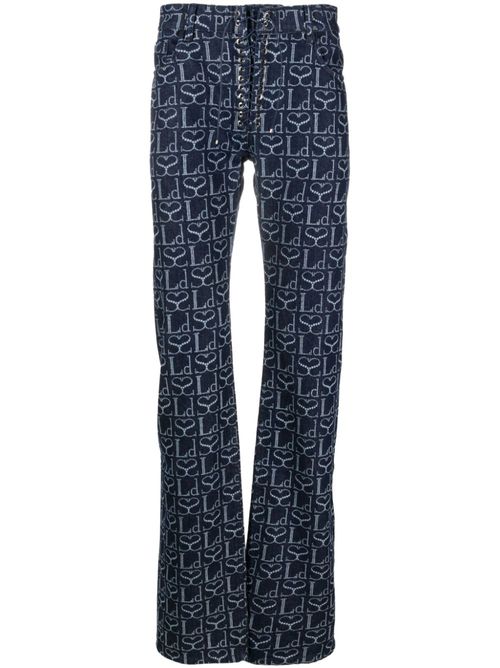 Monogram-print straight-leg trousers - Blue