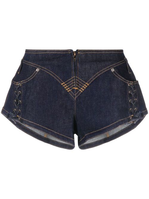 Lace-up denim shorts - Blue