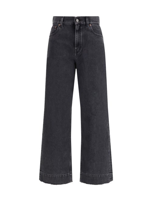 High-Waisted Cropped Denim Jeans — Black