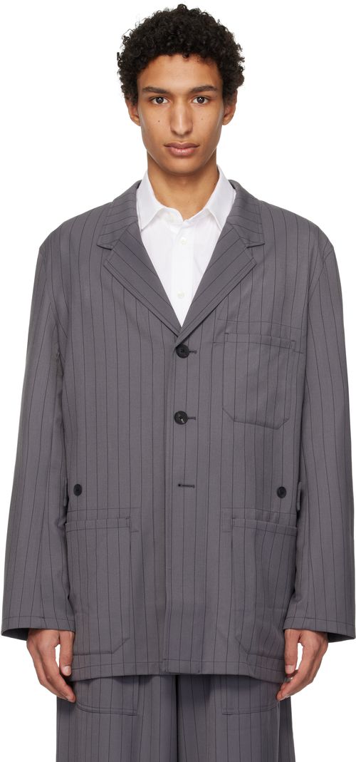 Gray Pinstripe Refined Wool Chore Blazer
