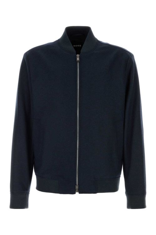 Midnight Blue Stretch Flannel Bomber Jacket