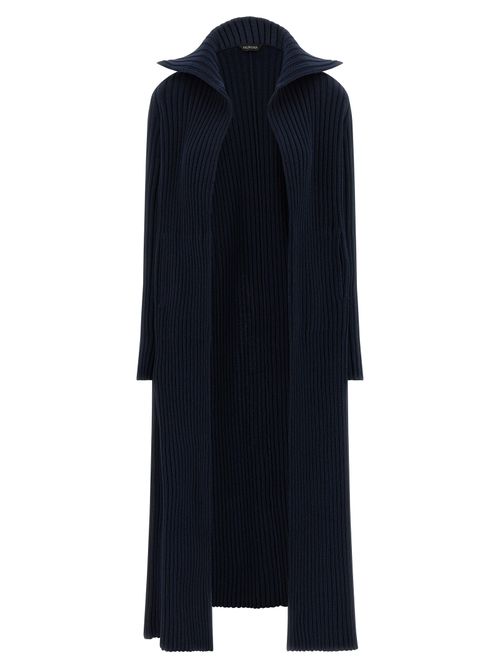 Ribbed Cotton-Blend Coat — Blue