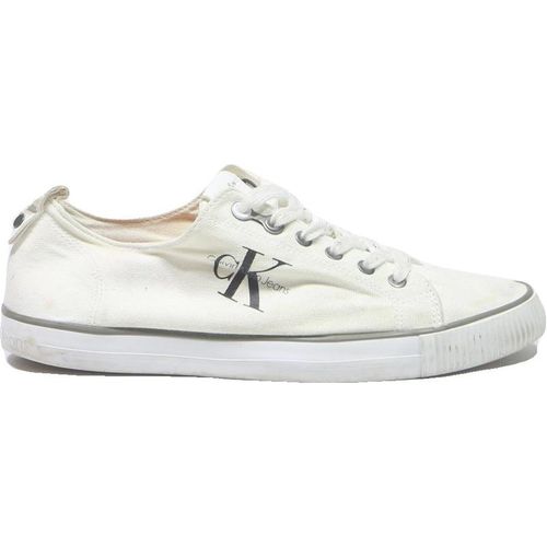 CALVIN KLEIN Men Canvas Low Top Trainers White Casual Lightweight Fashion