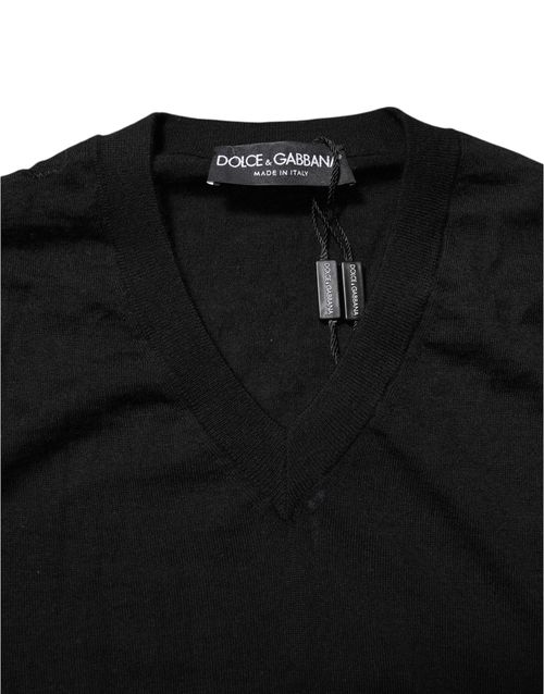 Embroidered Logo Virgin Wool Sweater — Black