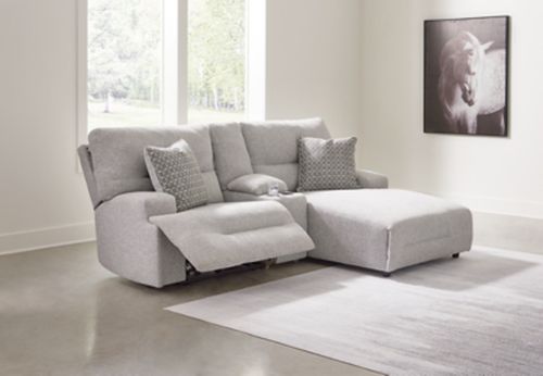 Acklen Place Performance Fabric Dual Power Reclining Modular Sofa with Chaise, Pewter