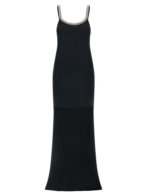 Crystal-Trimmed Acetate Dress — Black