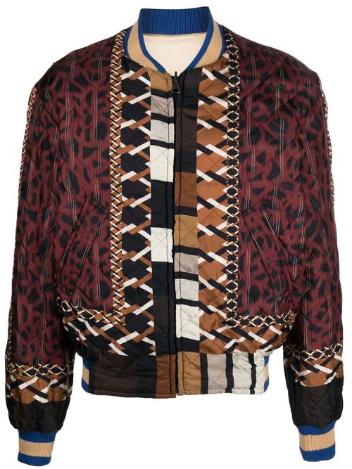 Patchwork-design bomber jacket - Red