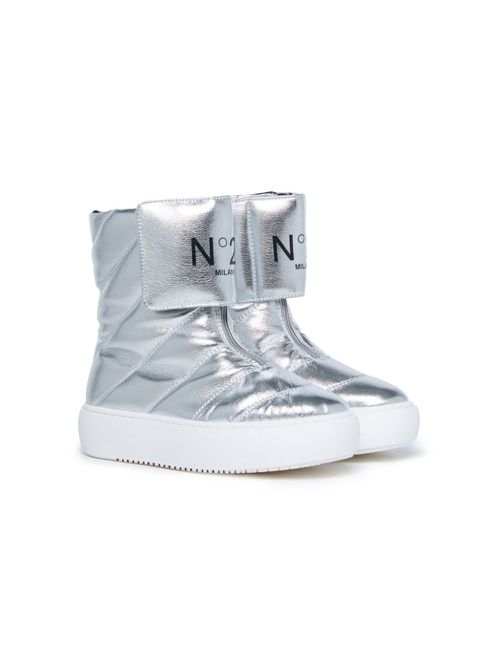 Logo-print metallic snow boots - Silver