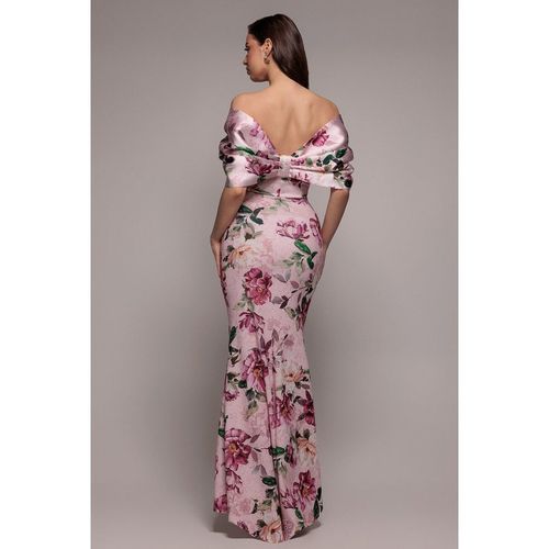 Goddiva Off Shoulder Floral Bow Back Maxi Dress - Blush Pink