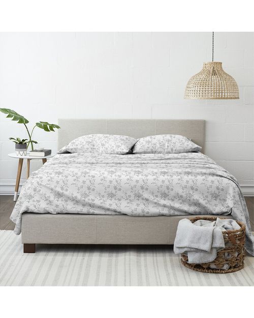 Rose Bunch 4Pc Grey Flannel Sheet Set