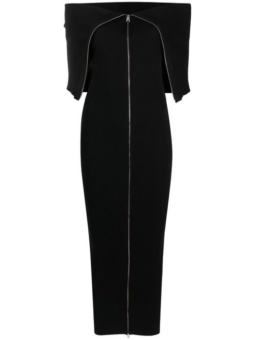 Zip-up ribbed-knit midi dress - Black