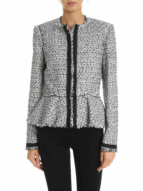 Bouclé motif jacket in white and black