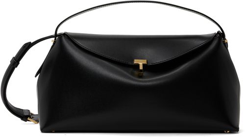 Black T-Lock Leather Top Handle Bag