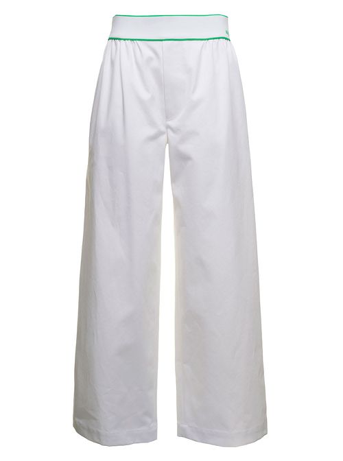 Womans White And Green Cotton Wide Leg Pants