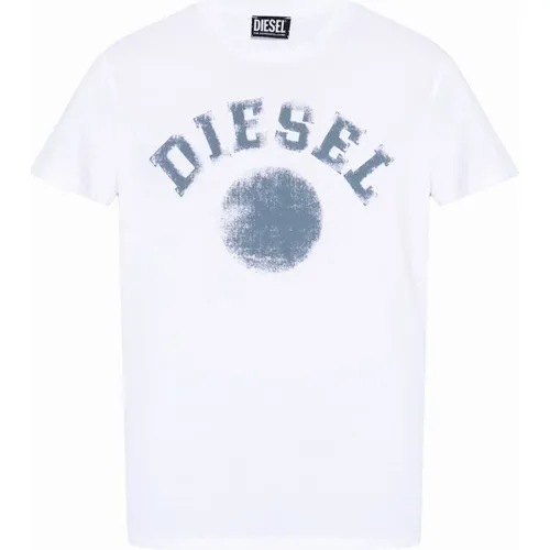 Men's Diesel Destroyed Dot Design White T-Shirt - Size: 40/Regular