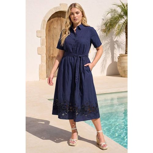 Roman Women's Curve Poplin Floral Shirt Dress in Navy