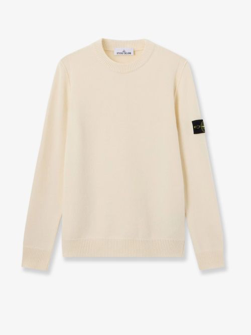 Virgin Wool Blend Crew Neck Sweater — White