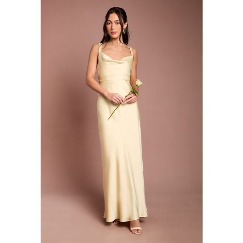 Oasis Womens Butter Yellow Cross Shoulder Tie Back Satin Maxi Bridesmaid Dre