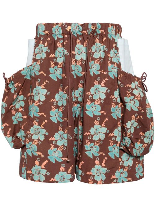Floral-print organic cotton shorts - Brown