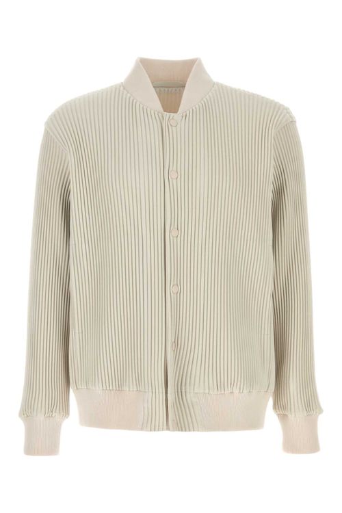 Pleated Polyester Bomber Jacket — Ivory