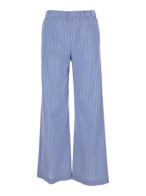 Striped Cotton-Blend Trousers — Blue
