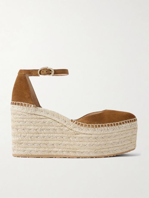 Suede Espadrille Platform Sandals - Brown