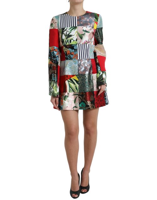 Floral Jacquard Patchwork Dress — Multicolor