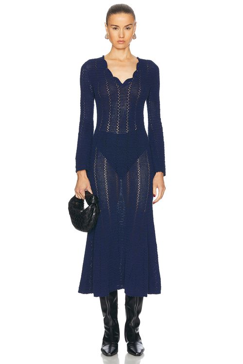 ESCVDO Nani V Neck Midi Dress in Navy - Blue.  XS also in L