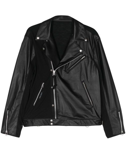 Panelled leather biker jacket - Black