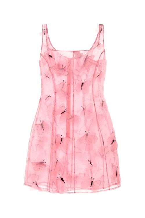 Silk Dandelion-Embroidered Dress — Pink