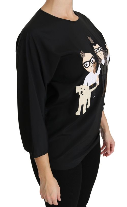 #dgfamily Embroidered Silk Top — Black