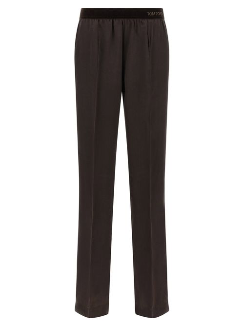 Silk Satin with Peach Hand Finish Trousers — Espresso