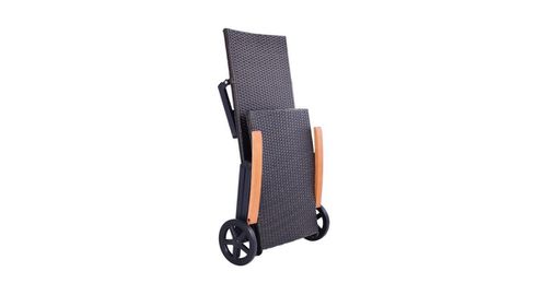 Folding Back Adjustable Aluminum Rattan Recliner Lounger Wheels - Brown
