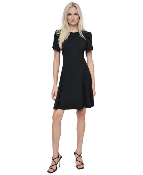 Dkny | Women's Jewel-Neck Tulip-Sleeve Fit & Flare Dress - Black | Realry