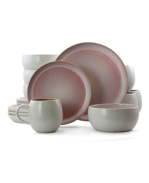Mocha 16 Piece Dinnerware Set, Service for 4 - Pink