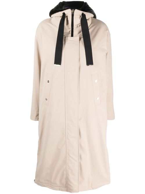Padded drawstring-hooded coat - Neutrals