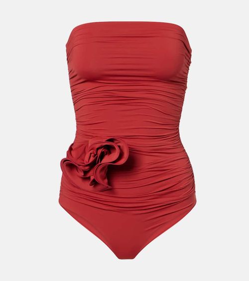 Floral-appliqué ruched swimsuit