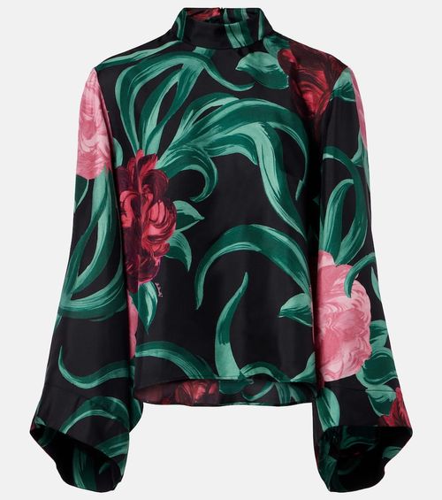 Make An Exit floral silk twill top