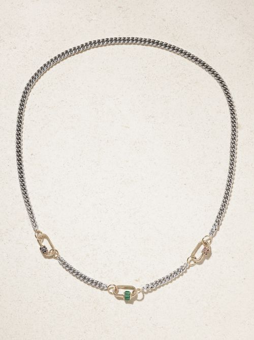 Babylock Sterling Silver And 14-karat Gold, Emerald And Sapphire Necklace - One size