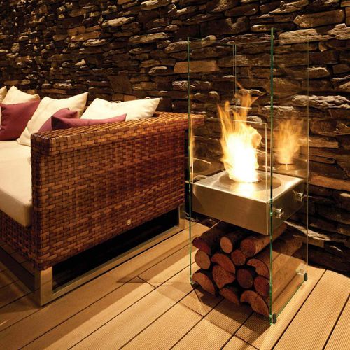 Ghost Freestanding Bioethanol Fire - EcoSmart Fire - Freestanding Bioethanol Fireplace, Brass Logs