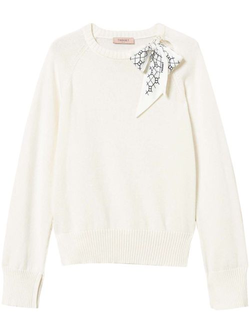 Scarf-detail jumper - White