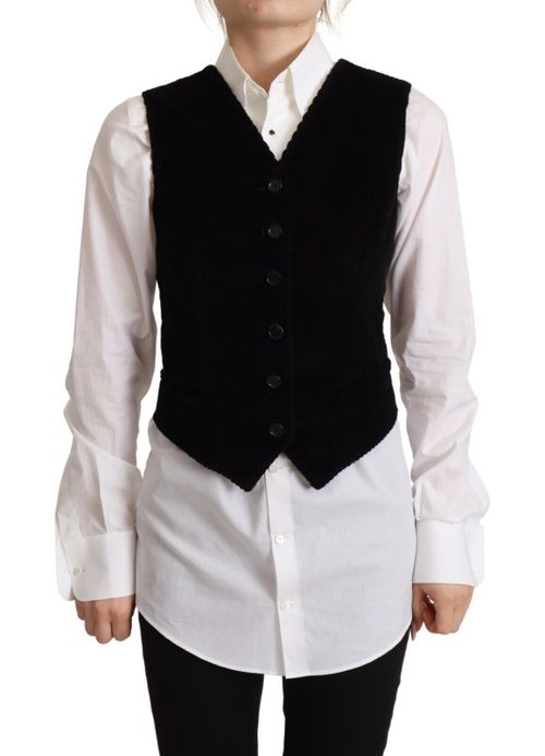 V-Neck Corduroy Button Vest Vest — Black